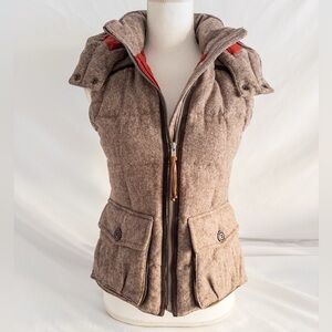 Eddie Bauer Yukon Down Puffer Vest Brown Wool Blend Hooded XS